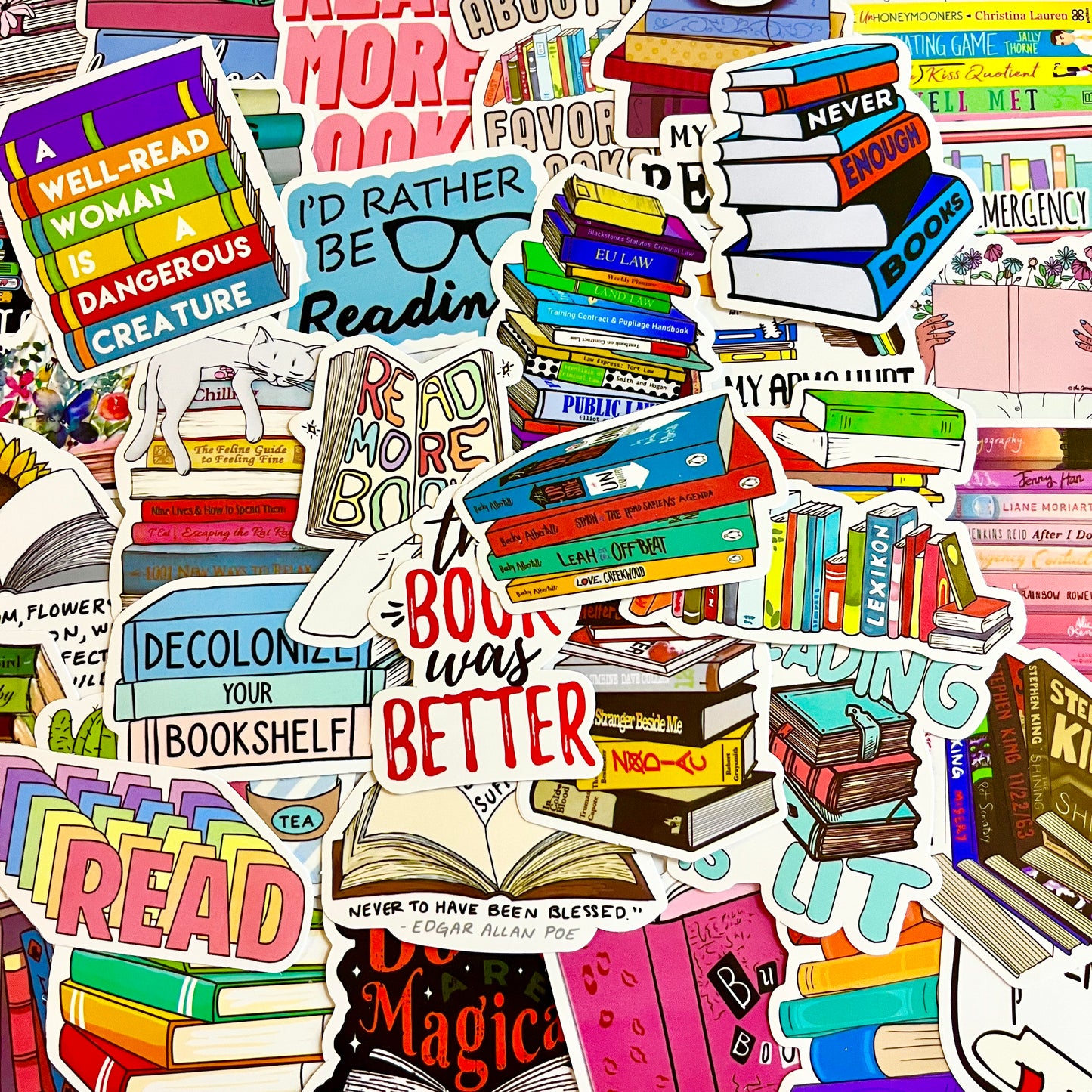 50 pcs Sticker pack BOOKS Waterproof for laptop, Stickers for book lovers